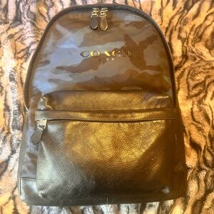 ECU Coach Charles Blue Camouflage Leather Backpack